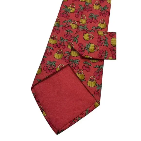 HERMÈS Men's 100% Silk Necktie LUXURY Tie 7430 HA Coral Cherry Backet W:3.5" EUC